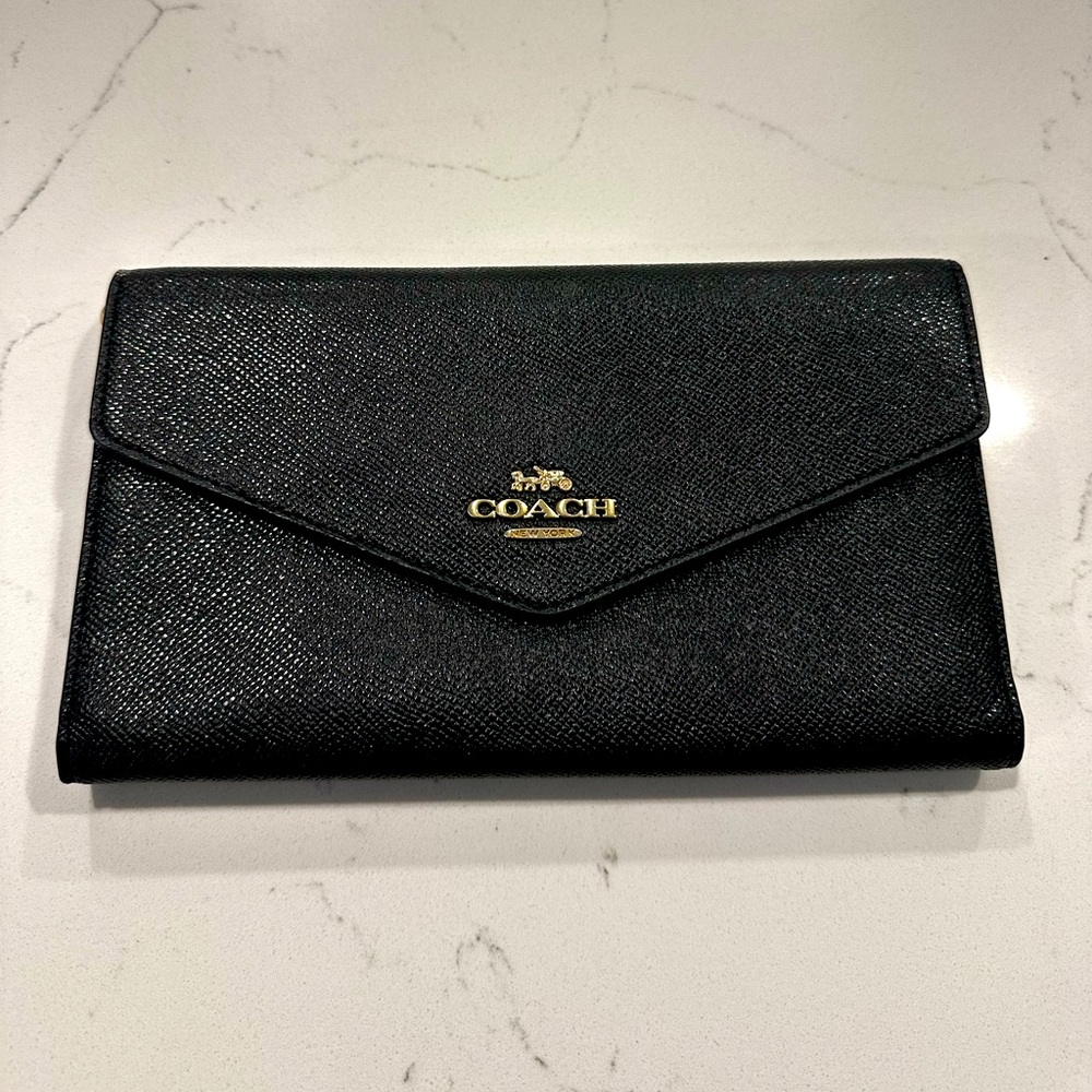 COACH Women’s Black Flapphone Leather Wallet